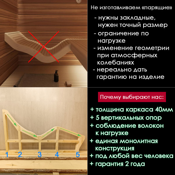 Лежак для бани, сауны, дачи (каркас) 180см